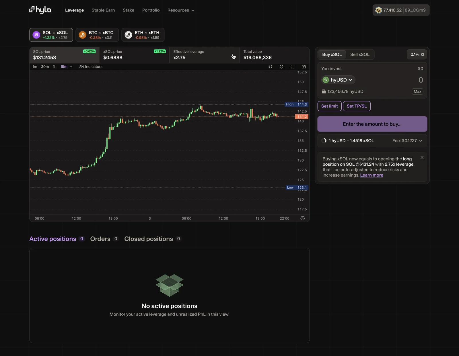 Hylo app — xTokens screen