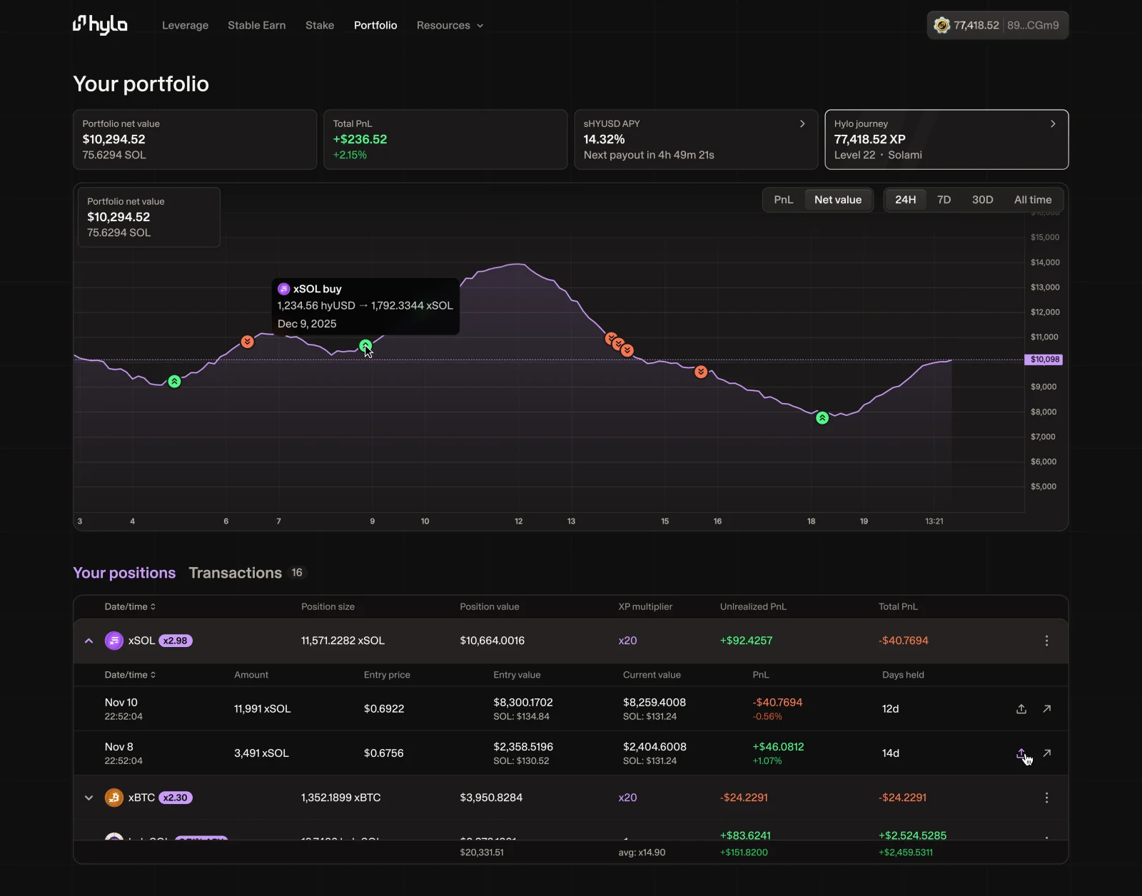 Hylo app — staking screen
