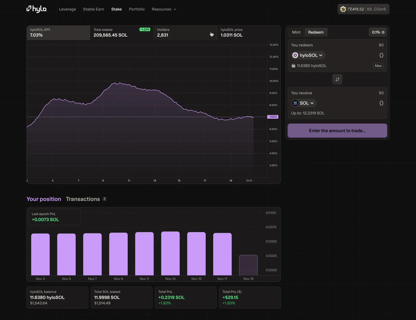 Hylo app — yield module