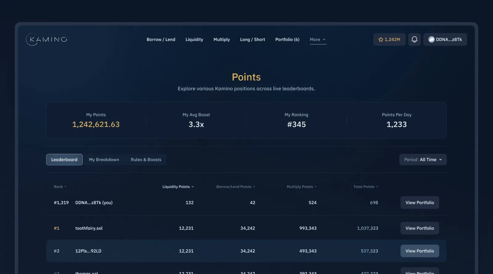 Kamino: points and leaderboards